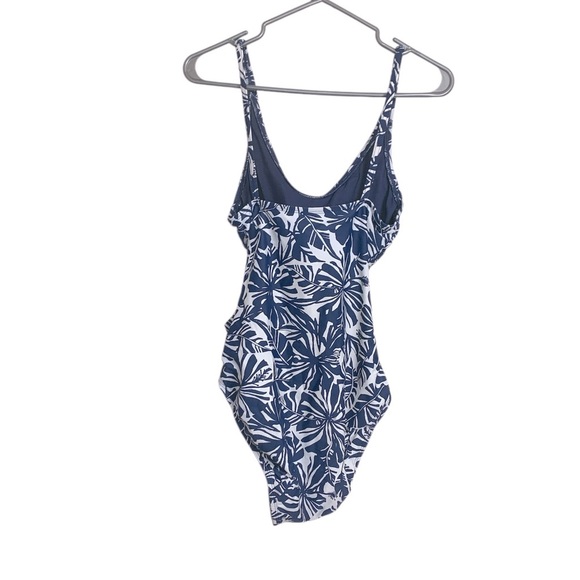 One piece swimsuit w front tie, dark blue and white - Picture 3 of 9